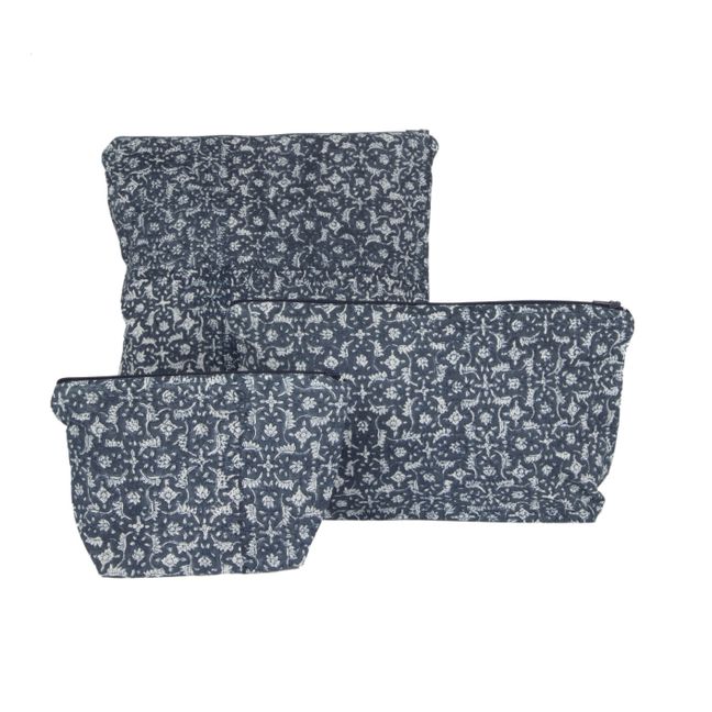 Trousse Marge con zip stampata a mano Blu