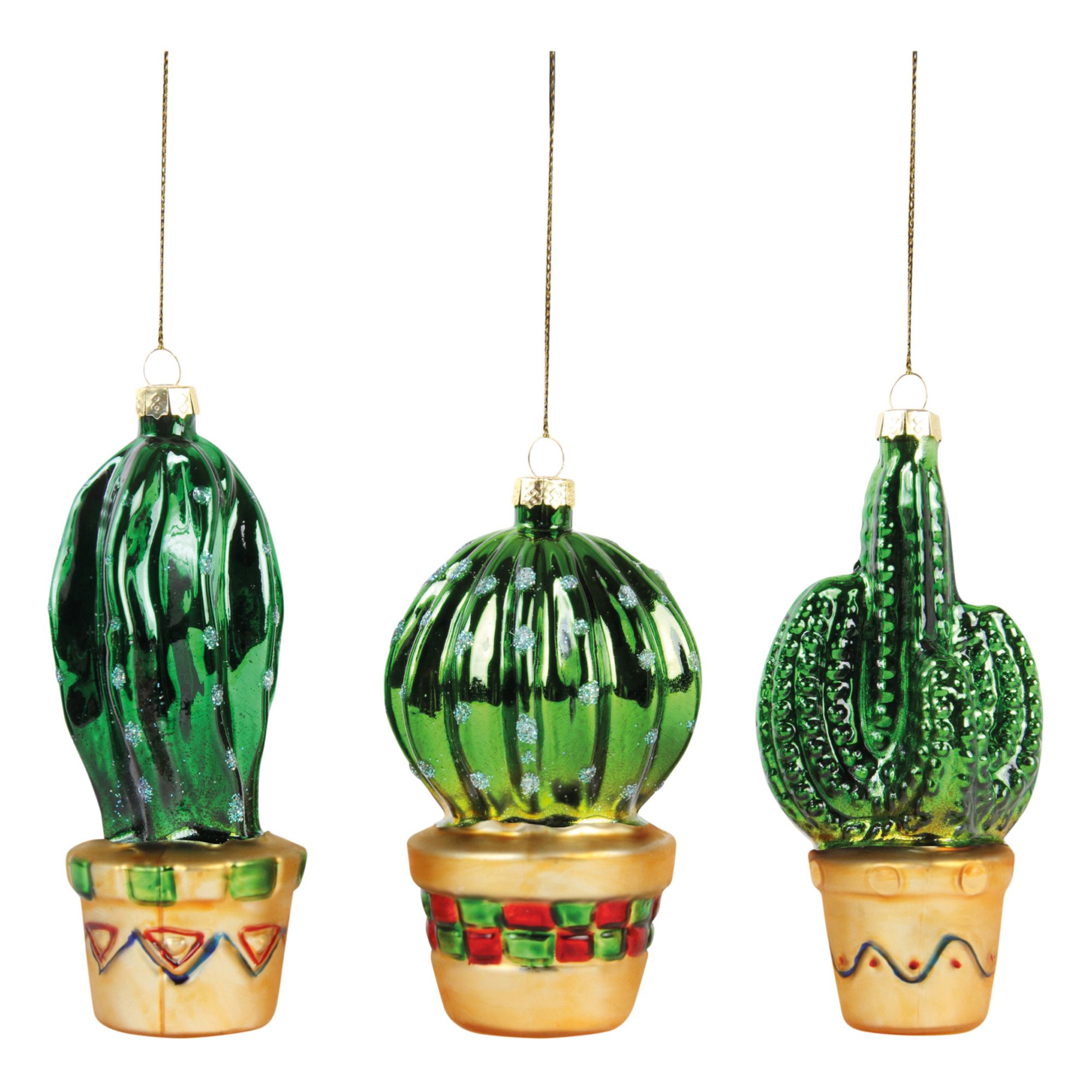&Klevering - Décoration de Noël Cactus - Set de 3 - Vert