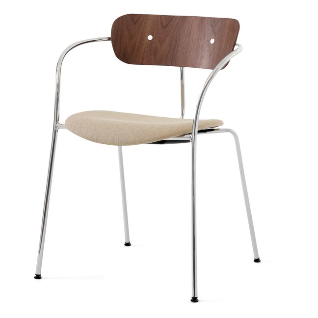 Stuhl Pavillon AV4 mit Armlehne, verchromtes Gestell - 2er-Set | Walnut