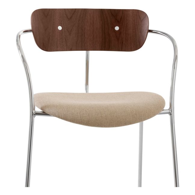 Stuhl Pavillon AV4 mit Armlehne, verchromtes Gestell - 2er-Set | Walnut