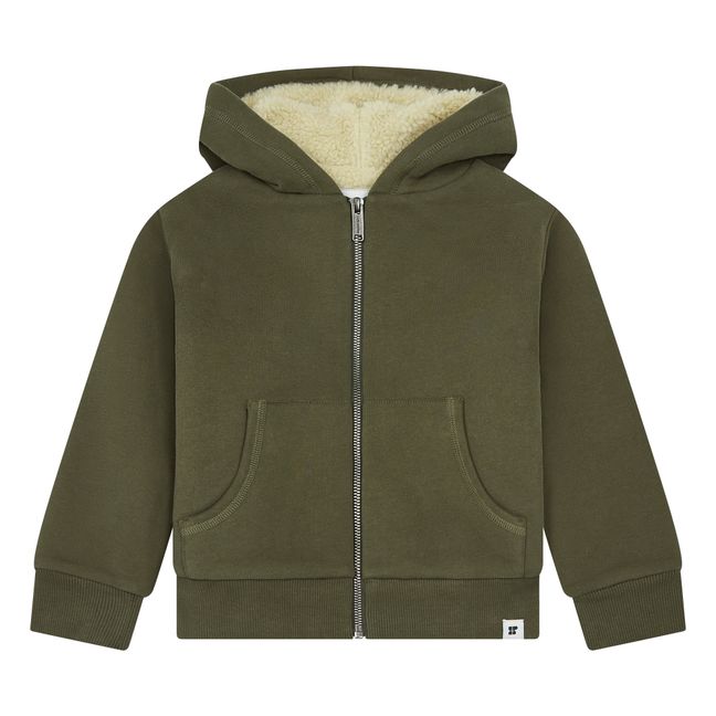 Suéter algodón orgánico Forrado Sherpa Verde Kaki