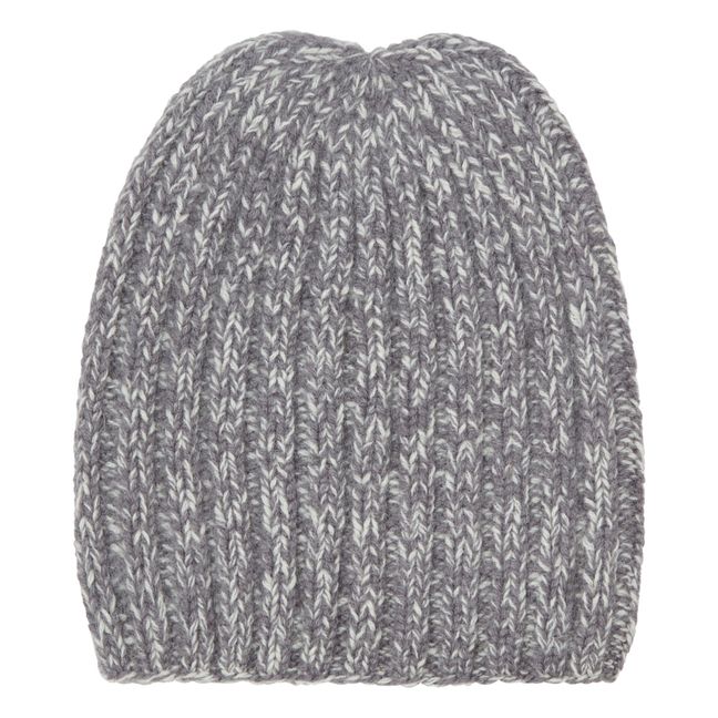 Woollen Ribbed Hand Knit Beanie Grigio chiné