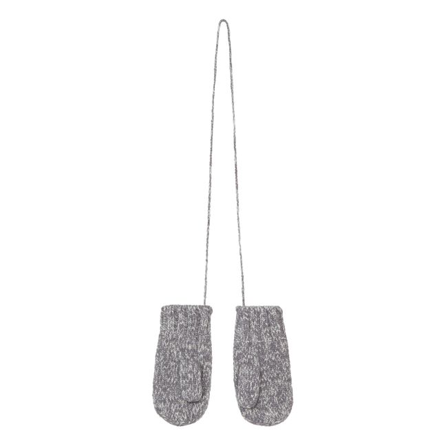 Woollen Ribbed Knitted Mittens Grigio chiné