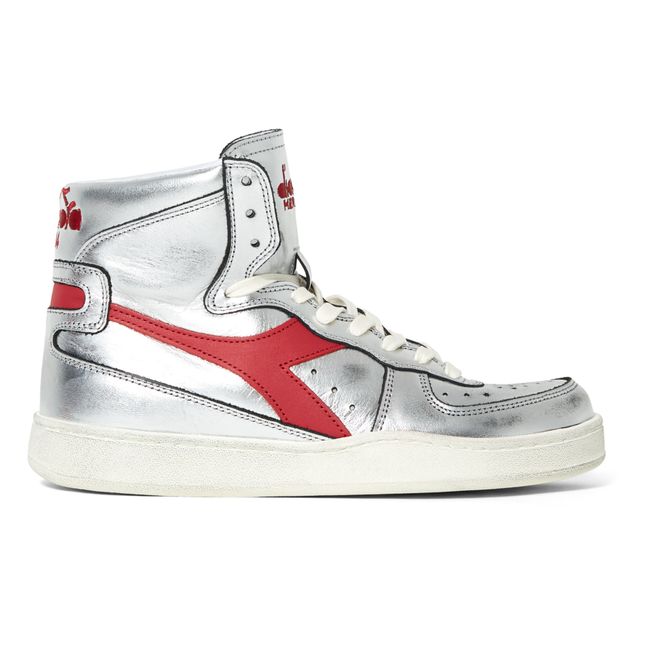 Metallic High-Top Sneakers Red Detail Silver