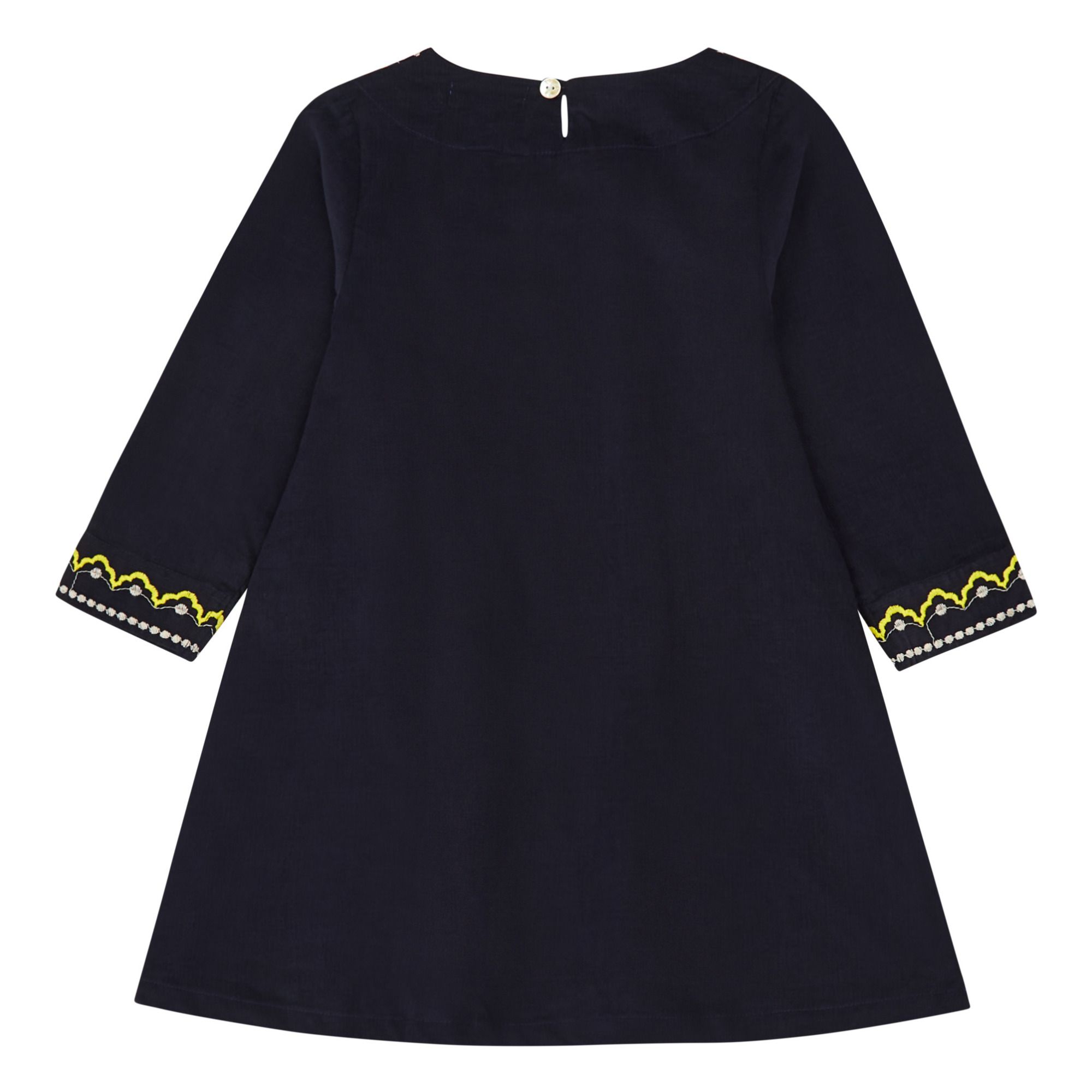 Embroidered Organic Cotton Velvet Dress Navy blue- Product image n°3