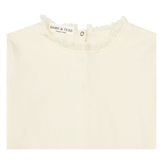 T-Shirt Col Dentelle Blanc/Écru