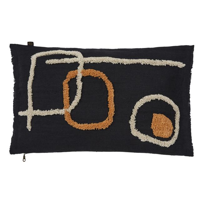Tikri Washed Linen Cushion Cover | Black