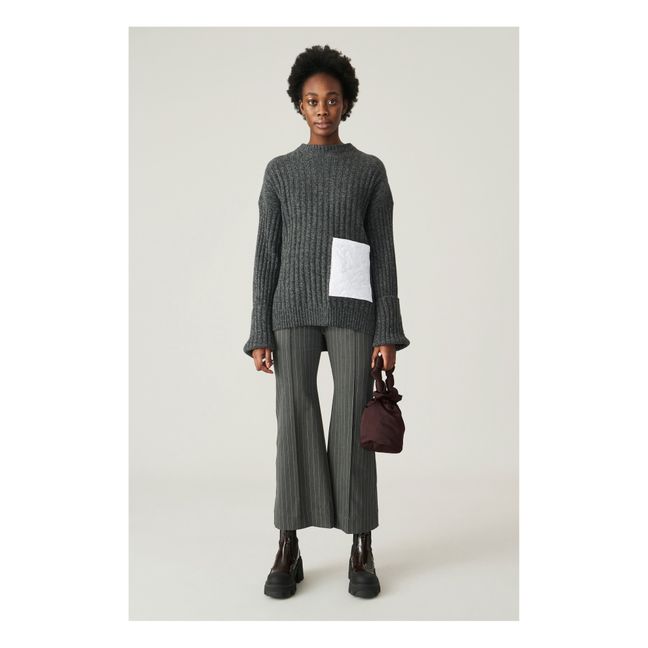 Recycled Polyester Striped Trousers Gris Antracita