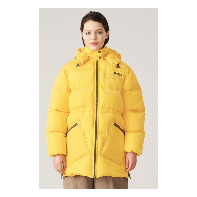 Recycled Polyester Long Down Jacket Yellow