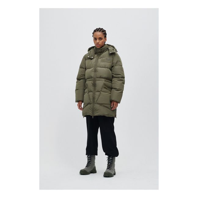 Recycled Polyester Long Down Jacket Khaki