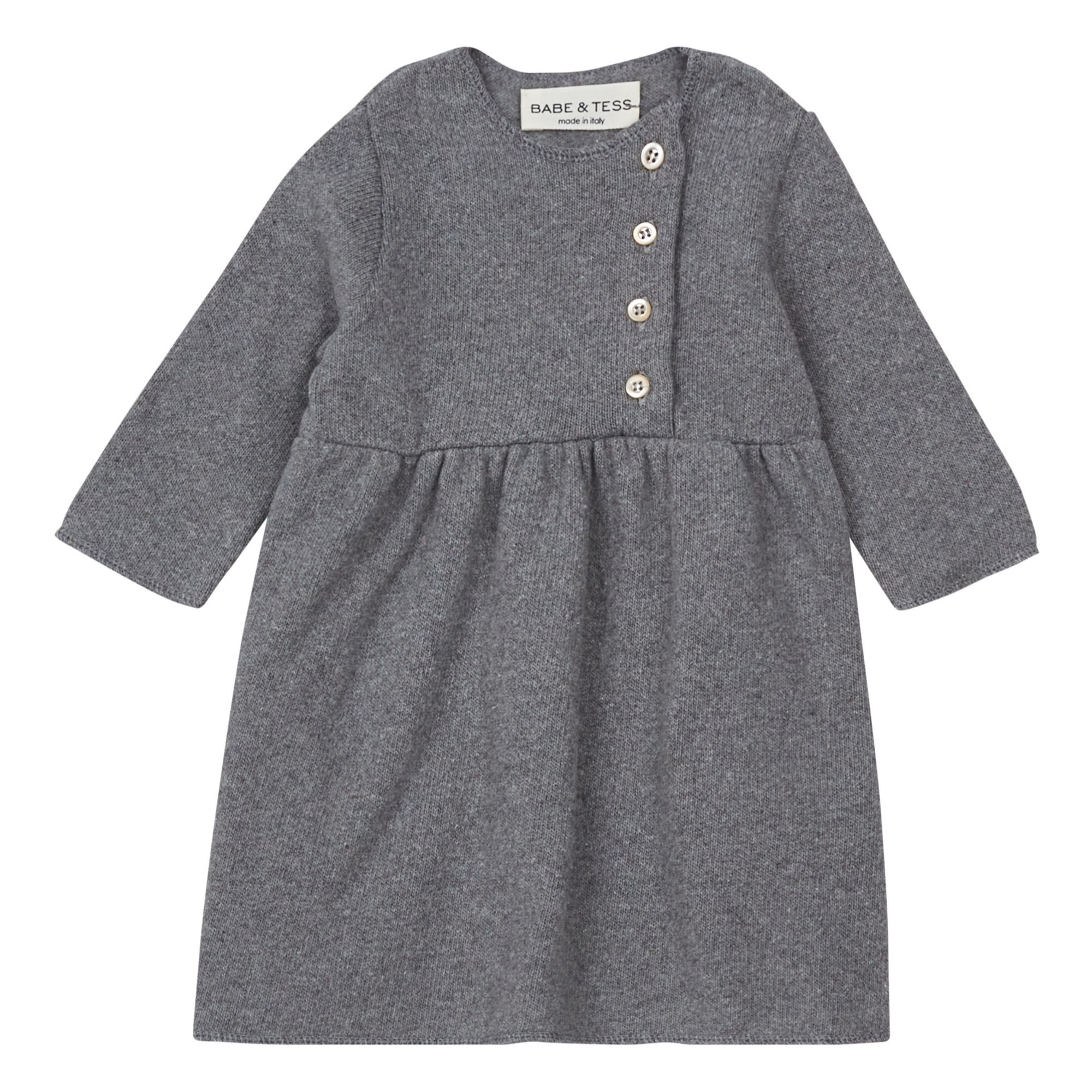 Babe & Tess - Robe Maille Recyclée Boutonnée - Fille - Gris chiné