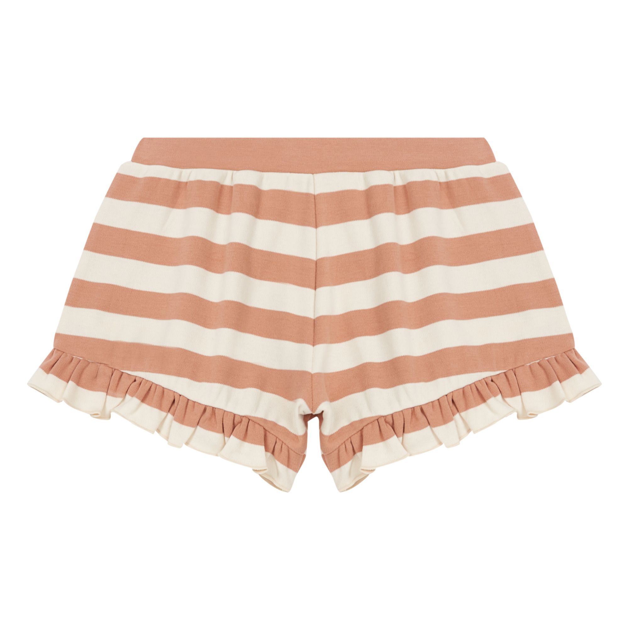 Bali Frilled Organic Cotton Striped Shorts   Ochre- Product image n°0