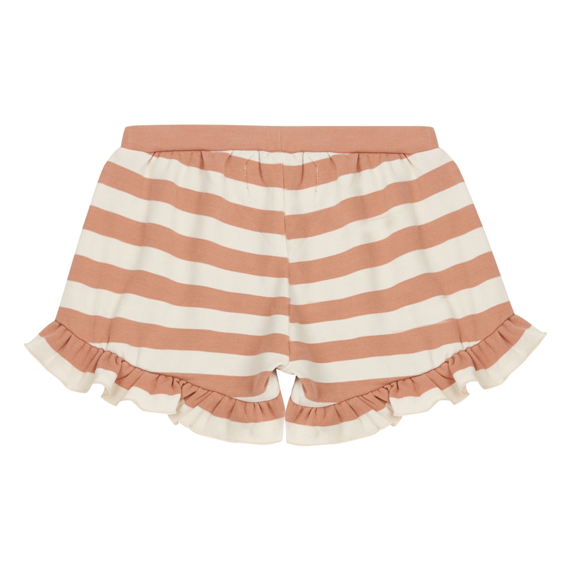 Bali Frilled Organic Cotton Striped Shorts   Ochre- Product image n°1