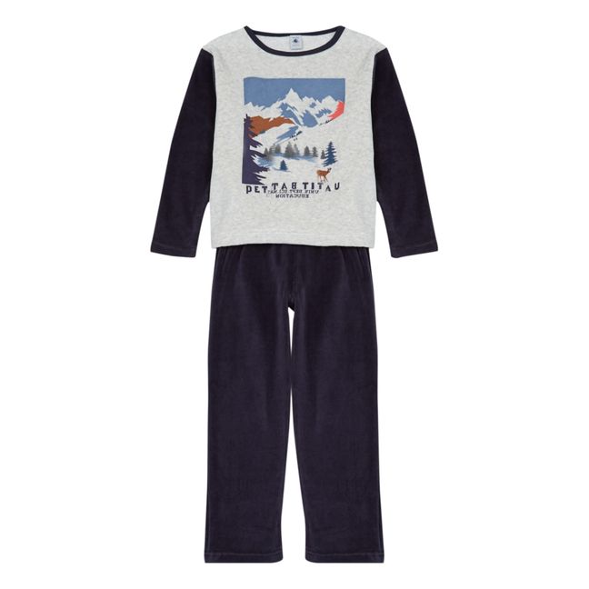 Trigo Mountain Print Velvet Pyjama Set Grey
