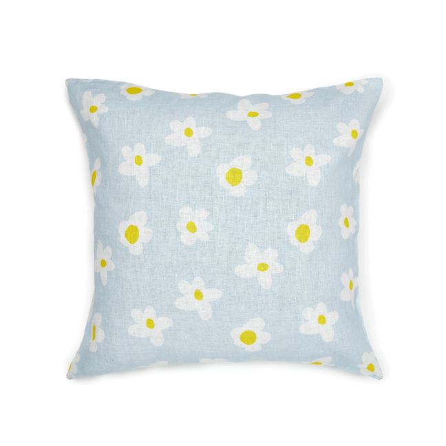 Cotton and Linen Flower Cushion Cover Azul Cielo