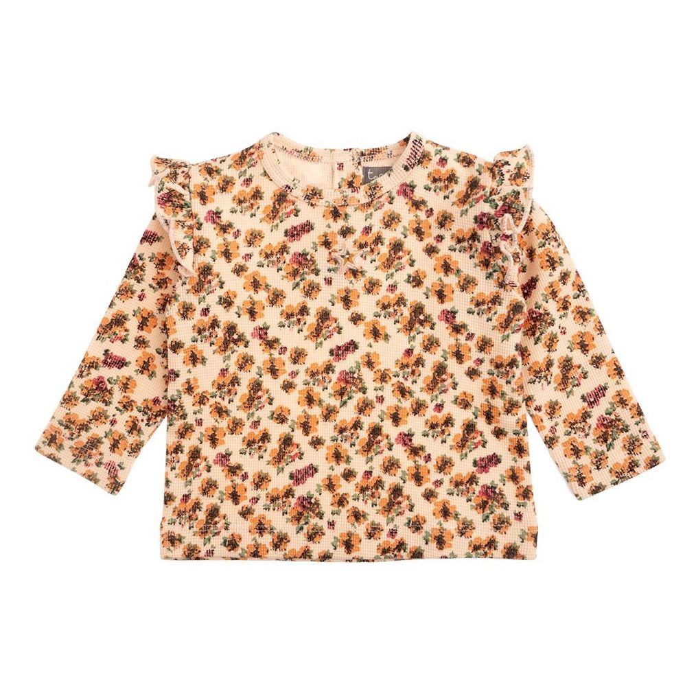 Tocoto Vintage - T-Shirt Coton Fleuri Volants - Fille - Rose
