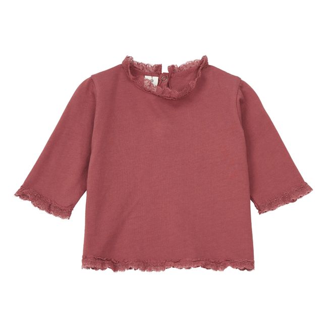 T-Shirt con scollo in pizzo Rosa antico