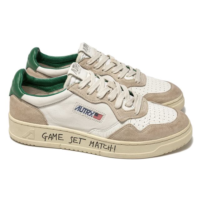Medalist Tag Cracked Leather/Suede Trainers | Green