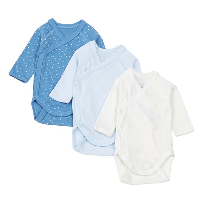Set of 3 Organic Cotton Taminou Crossover Bodysuits Blue