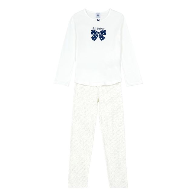 Tussor Organic Cotton Bow Pyjama Set White