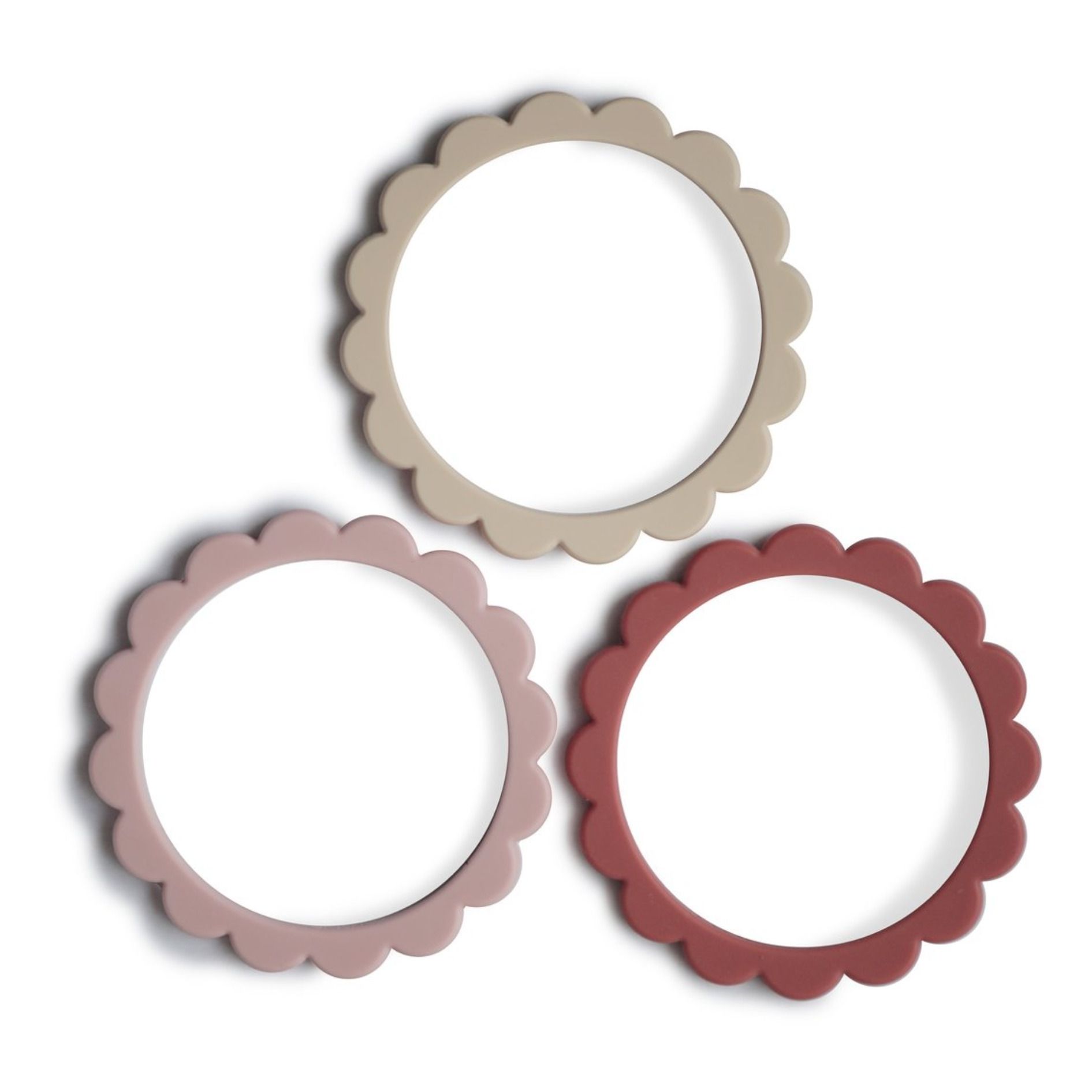 Mushie - Bracelets de dentition en silicone - Set de 3 - Rose