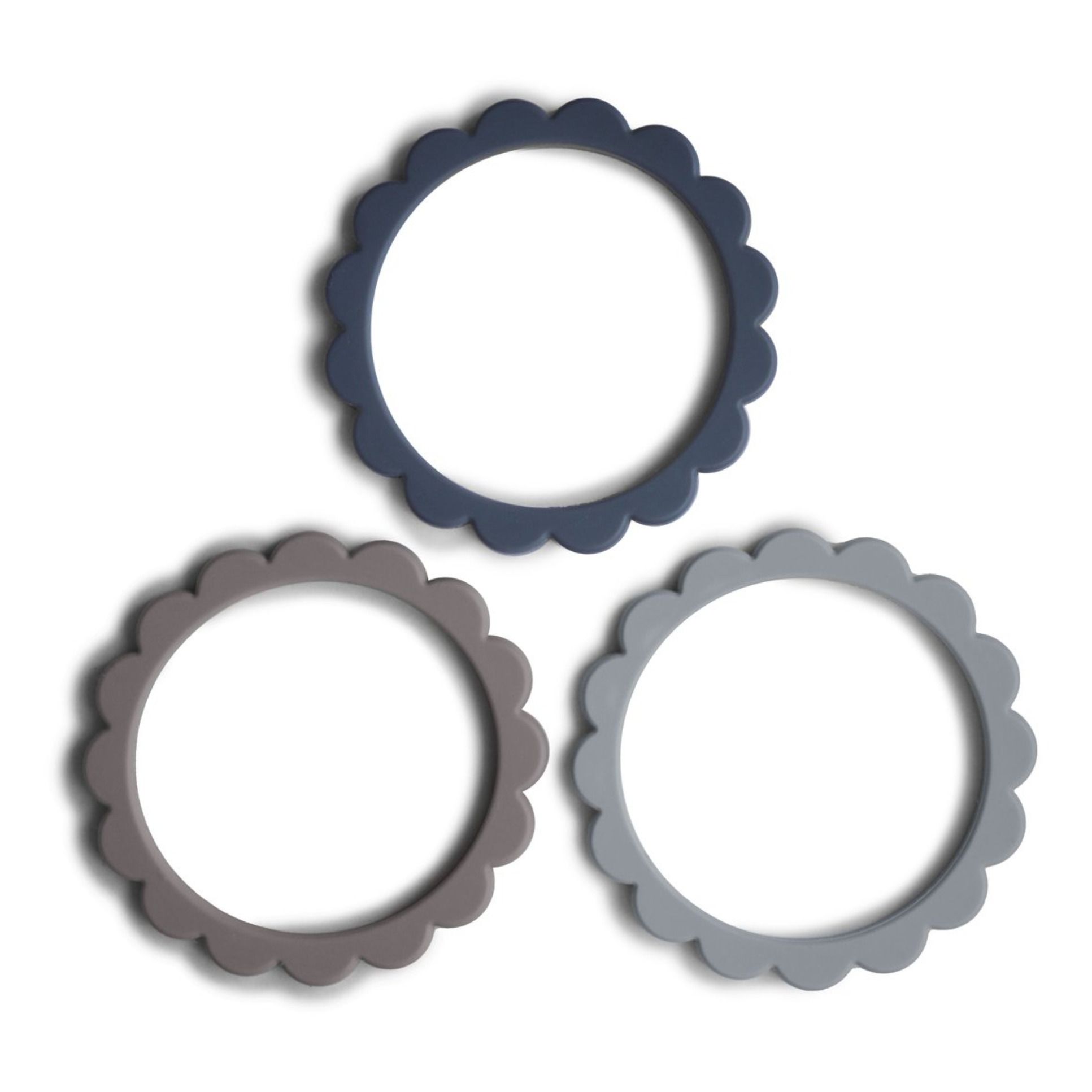Mushie - Bracelets de dentition en silicone - Set de 3 - Bleu