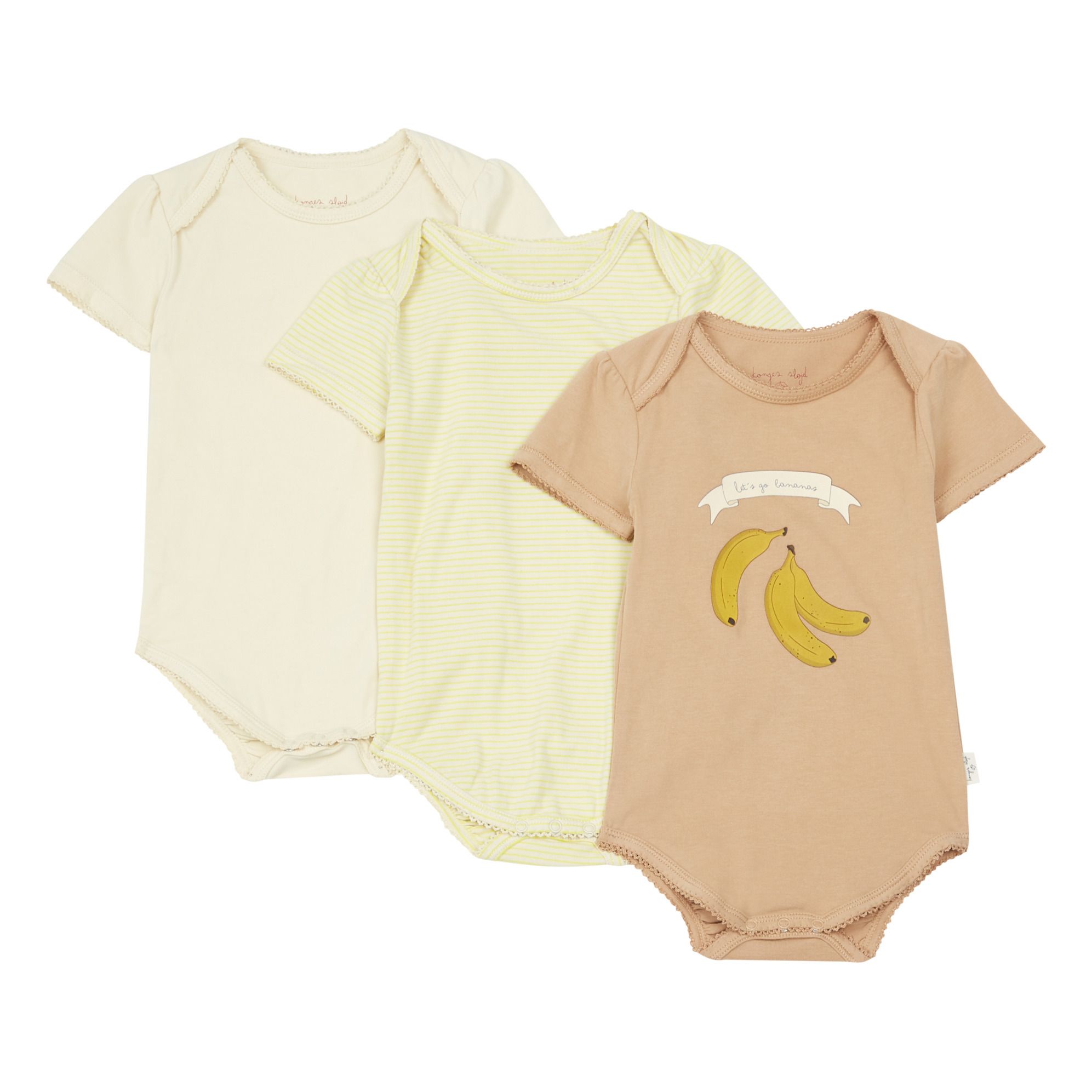 Konges Slojd - Lot de 3 Bodies Bananes Coton Bio - Fille - Rose pâle