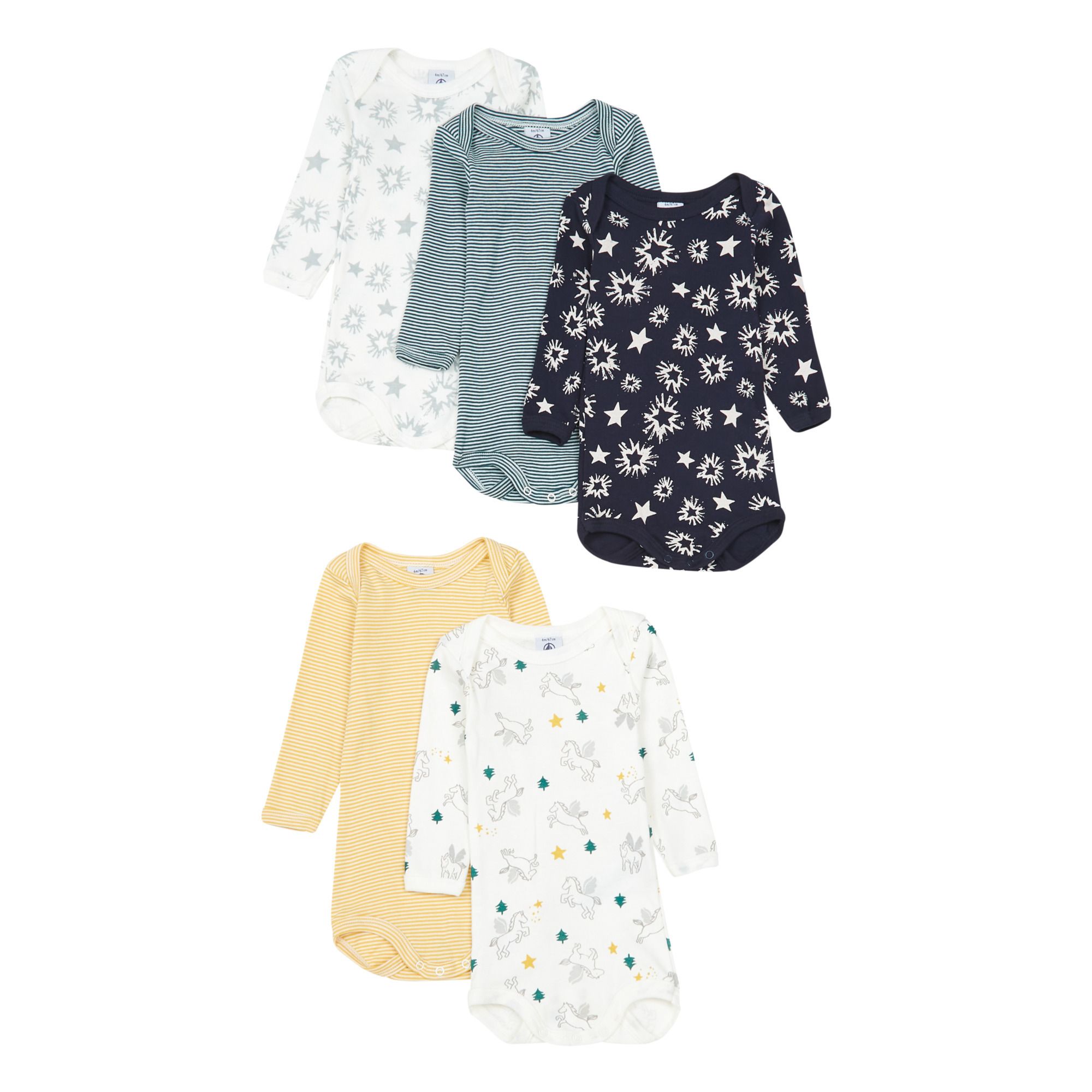 Petit Bateau - Lot 5 Bodies Festive Coton Bio - Fille - Bleu