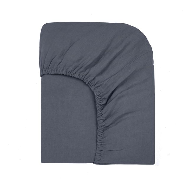Washed Linen Fitted Sheet Azul Tormanta