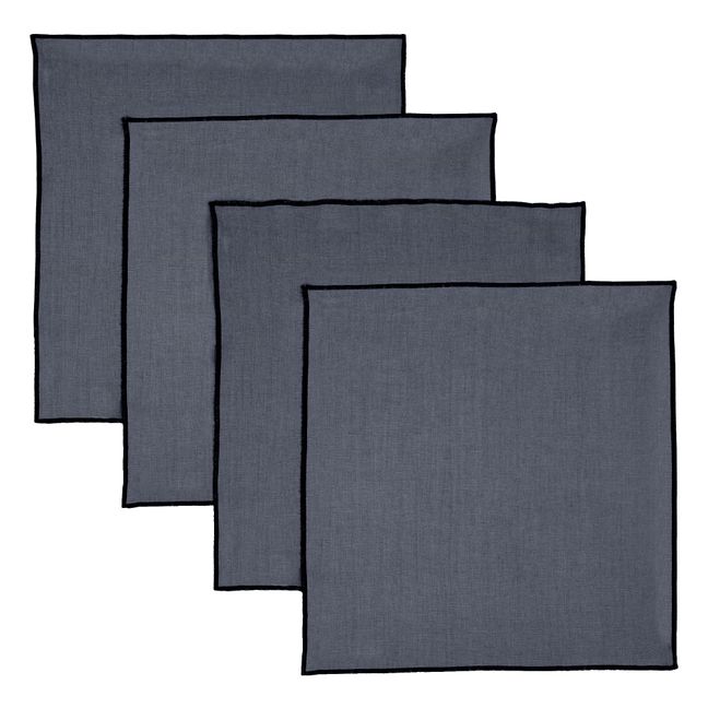Serviette aus Vorgewaschene Leinen-Oberfaden - 4er-Set | Blau Strum