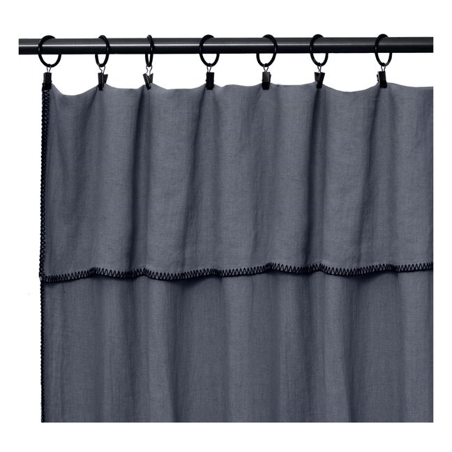 Overlocked Hem Washed Linen Curtain | Storm Blue