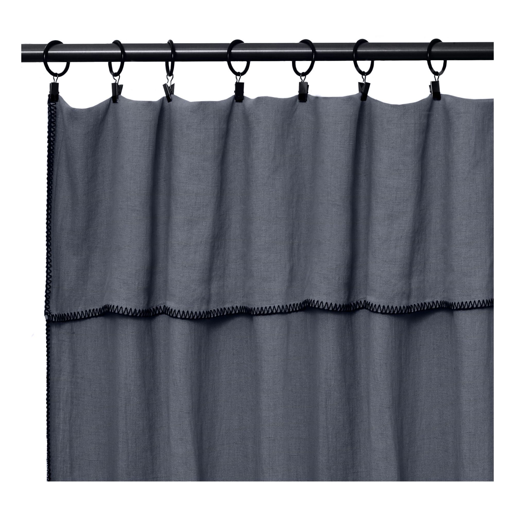 Communauté de biens - Rideau en lin lavé surfilé à pincer - Bleu Tempête