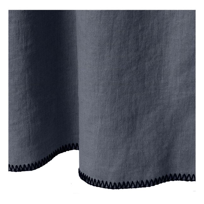 Overlocked Hem Washed Linen Curtain Blau Strum