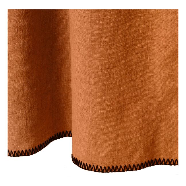 Overlocked Hem Washed Linen Curtain | Caramel