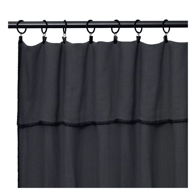 Overlocked Hem Washed Linen Curtain Schwarz