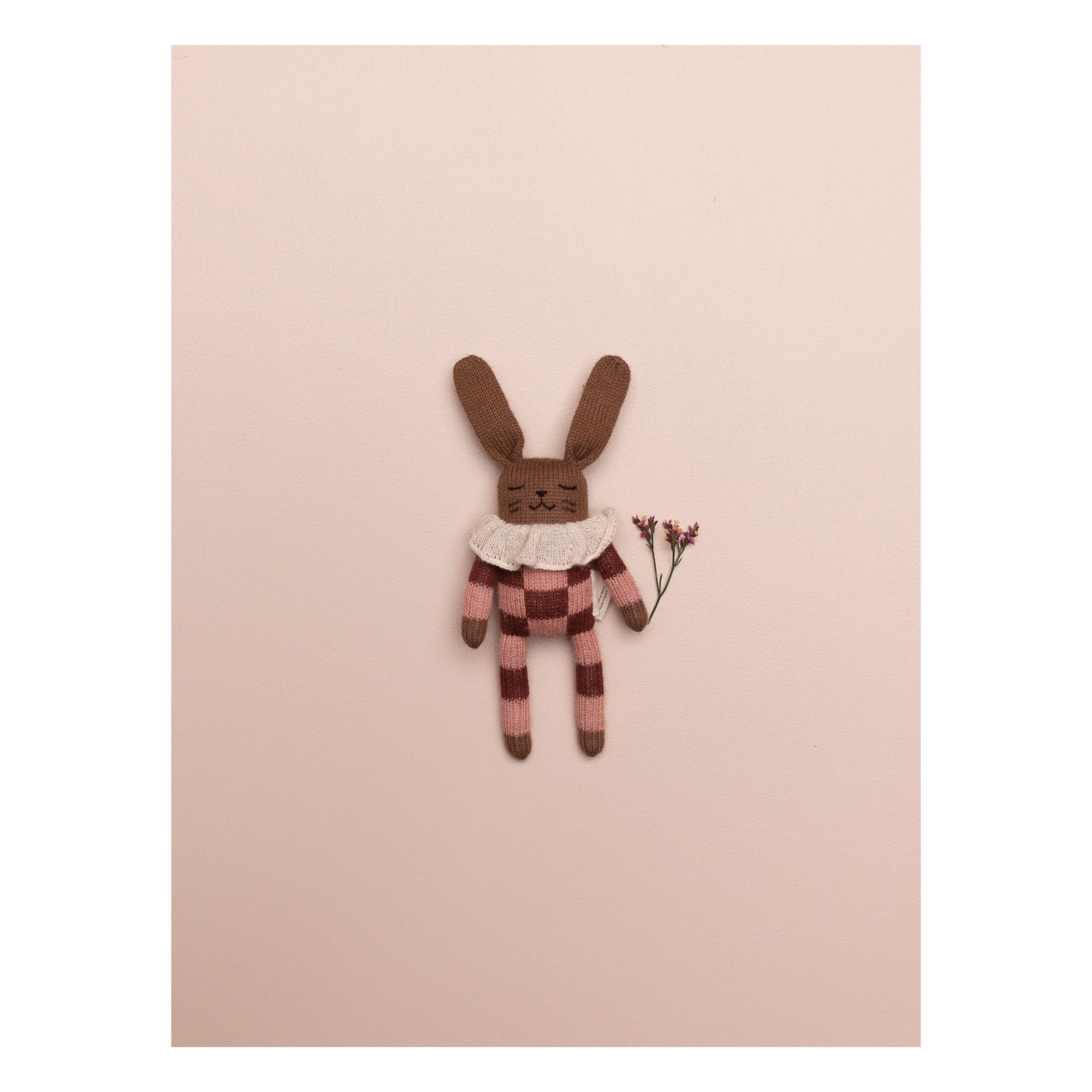 Soft Toy Rabbit in Checked Pyjamas Terracotta- Product image n°2