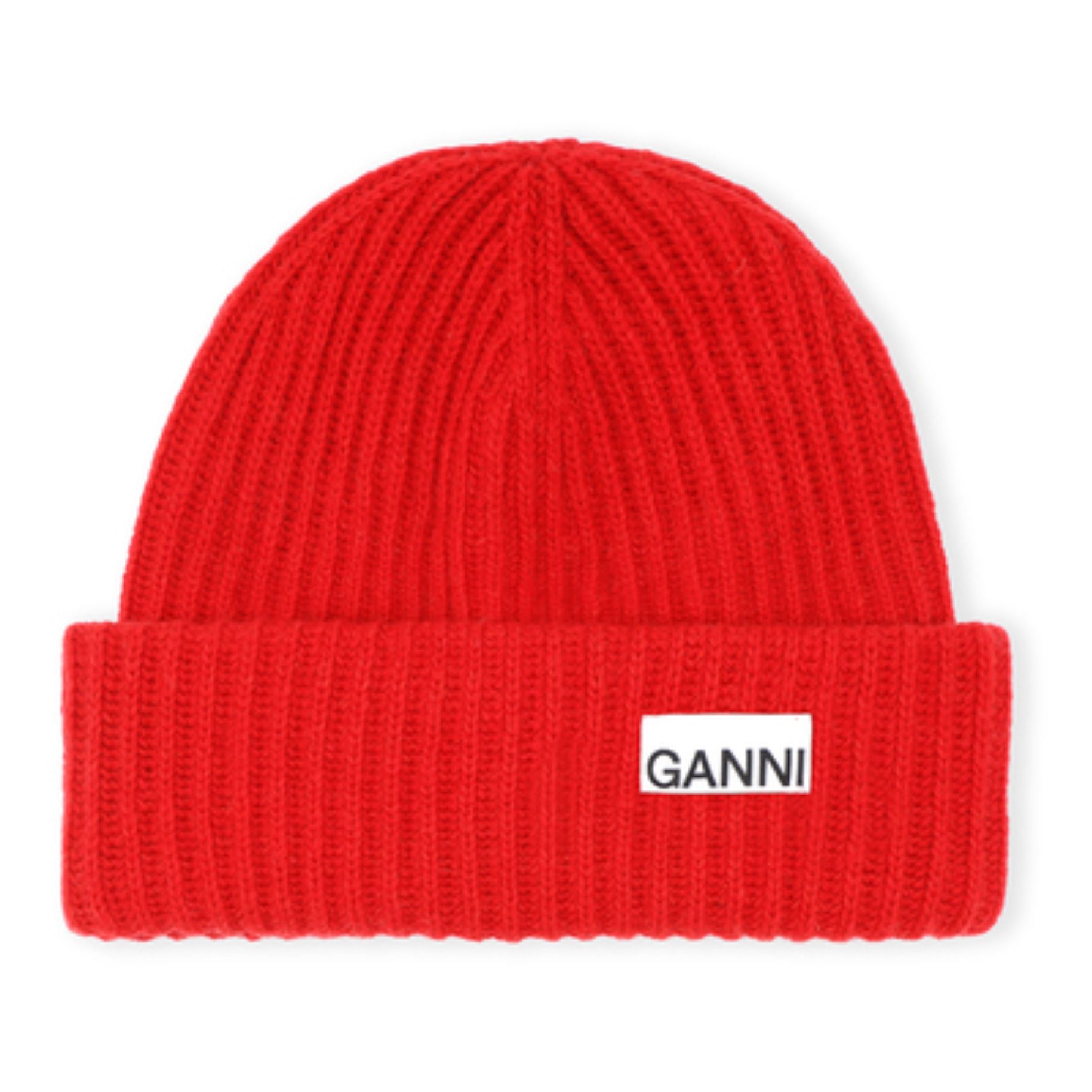 Ganni - Bonnet Laine Recyclée - Femme - Rouge