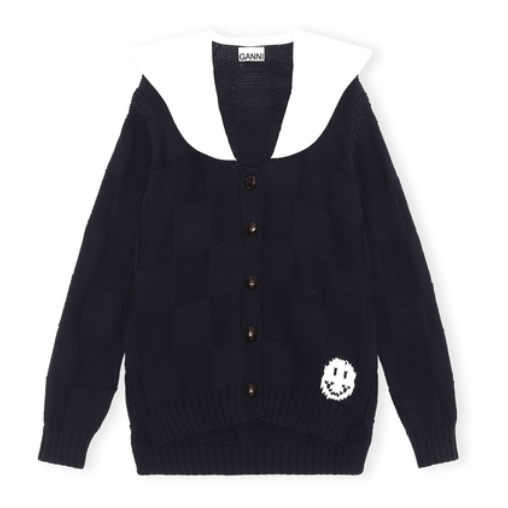 Ganni - Cardigan à Col - Femme - Bleu marine