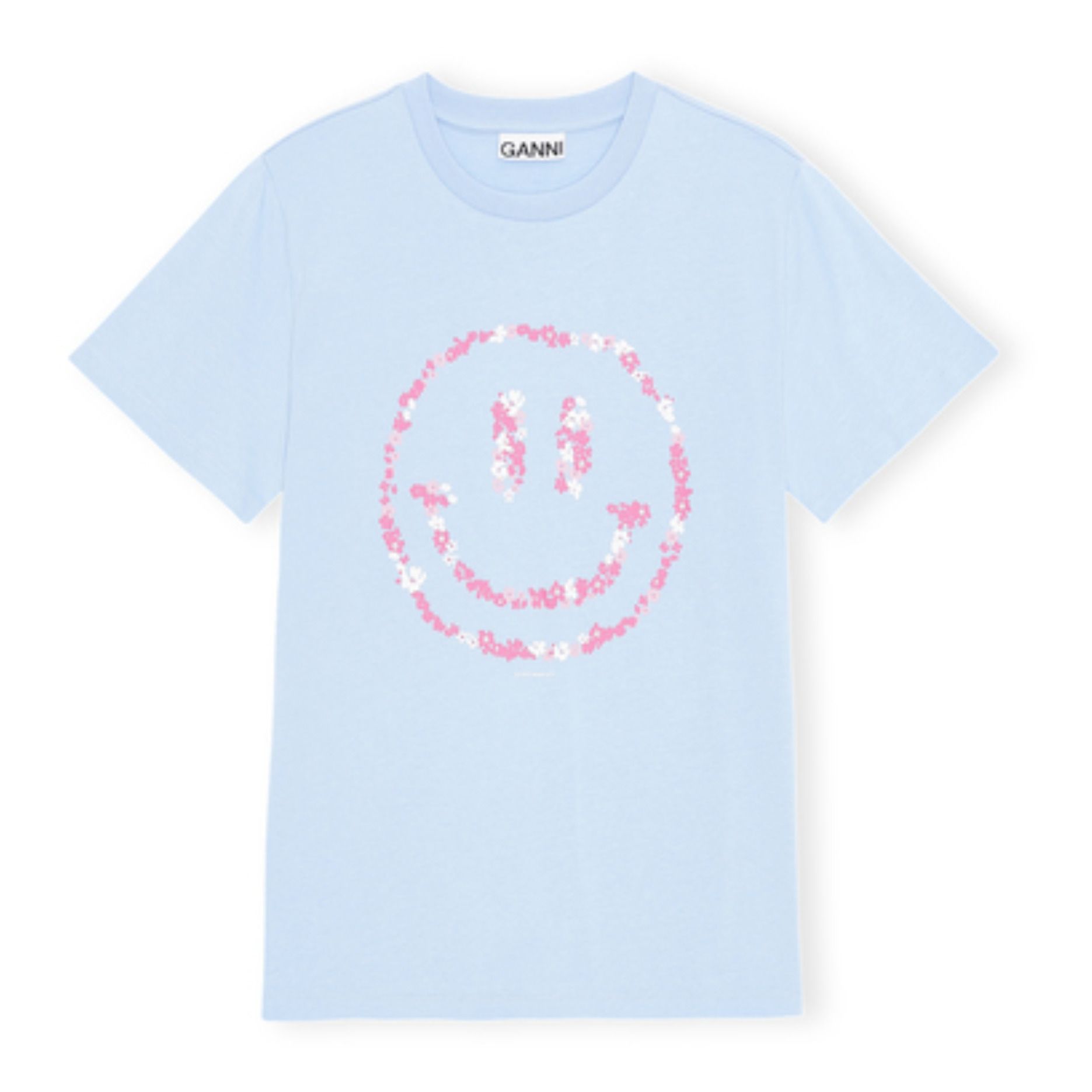 Ganni - T-shirt Smiley Coton Bio - Femme - Bleu ciel