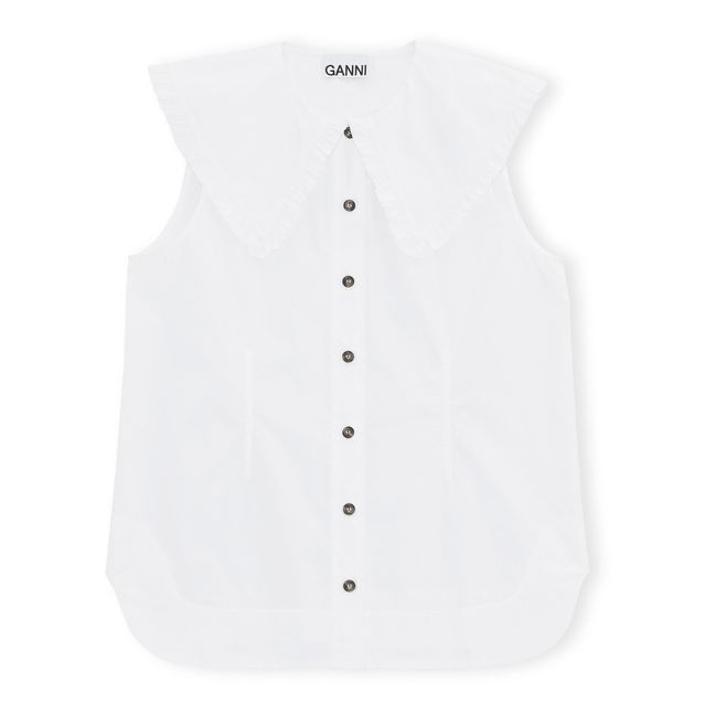 Camisa sin mangas con cuello de popelín de algodón orgánico Blanco
