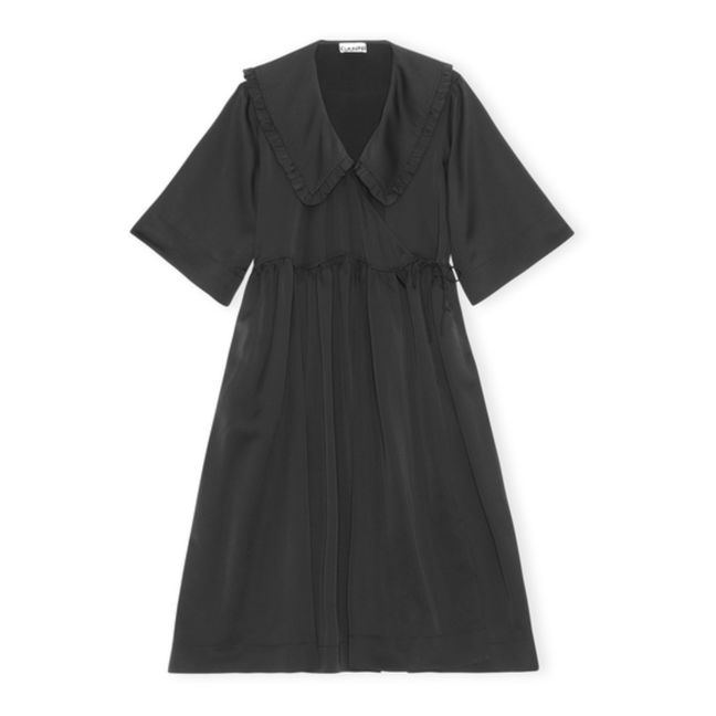 Recycled Polyester Satin Collar Dress Black