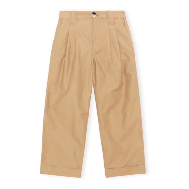 Linen and Organic Cotton Pleated Trousers Kamelbraun
