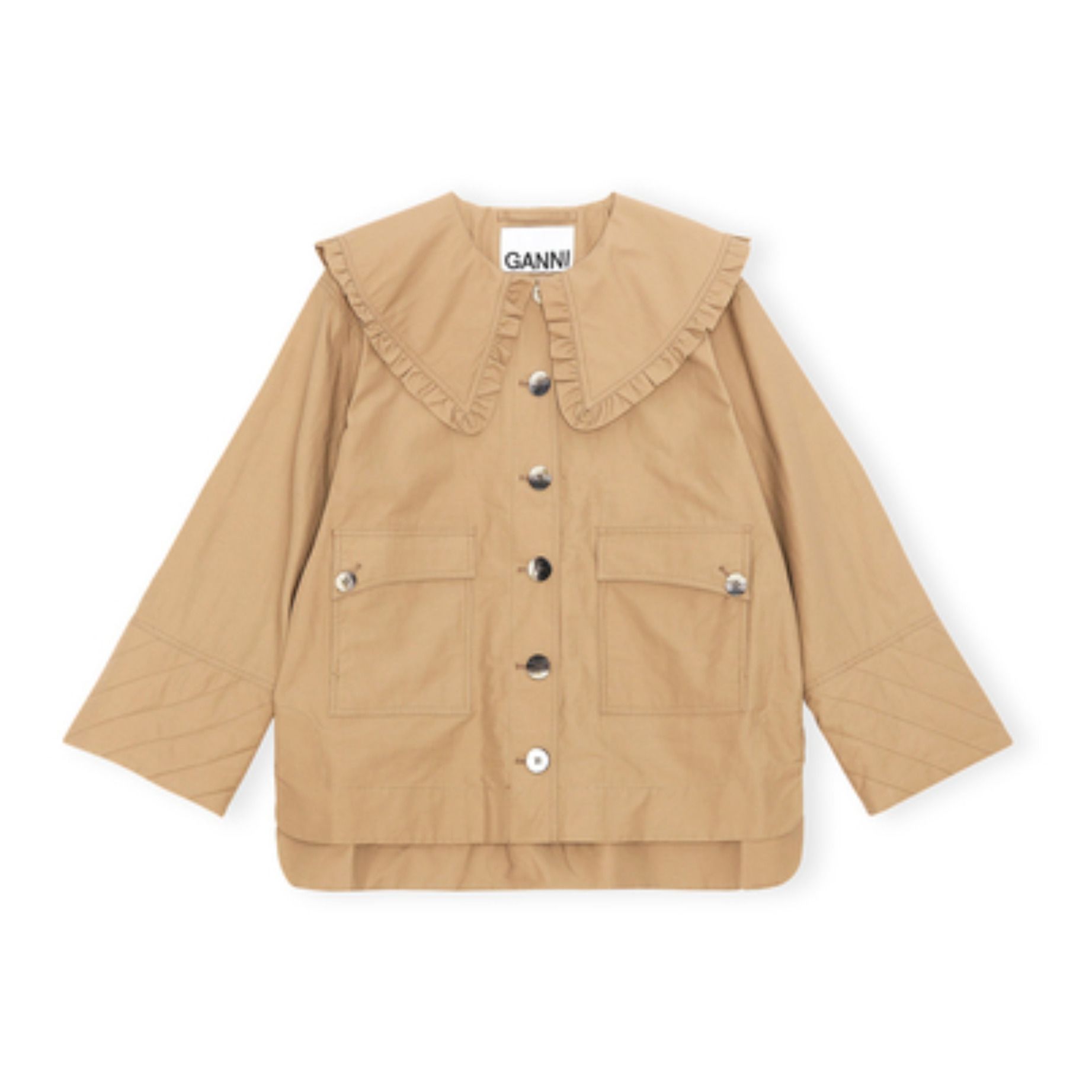 Ganni - Veste à Col Toile de Lin et Coton Bio - Femme - Beige