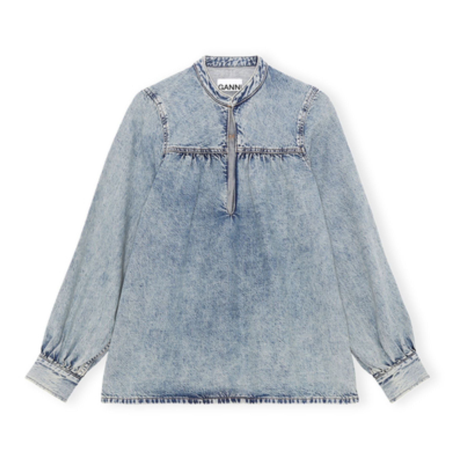 Ganni - Blouse Denim Coton Bio - Femme - Bleu Clair