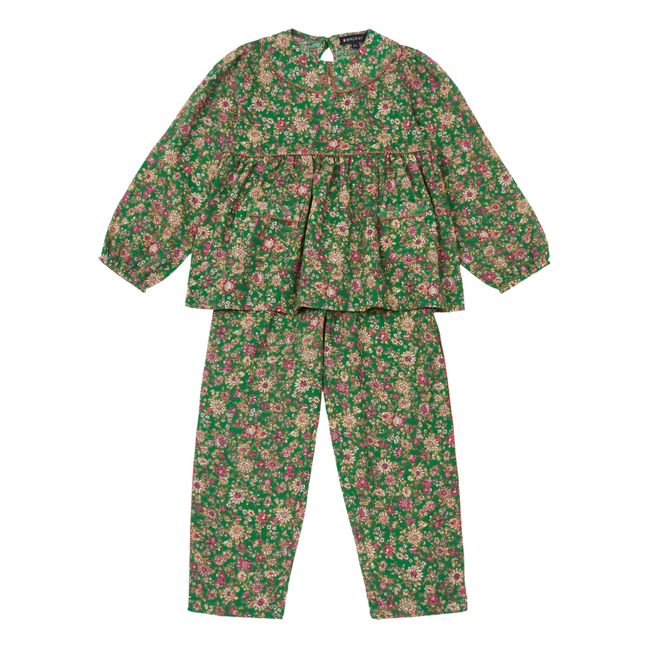 Pyjama Coton Bio Fleuri Vert