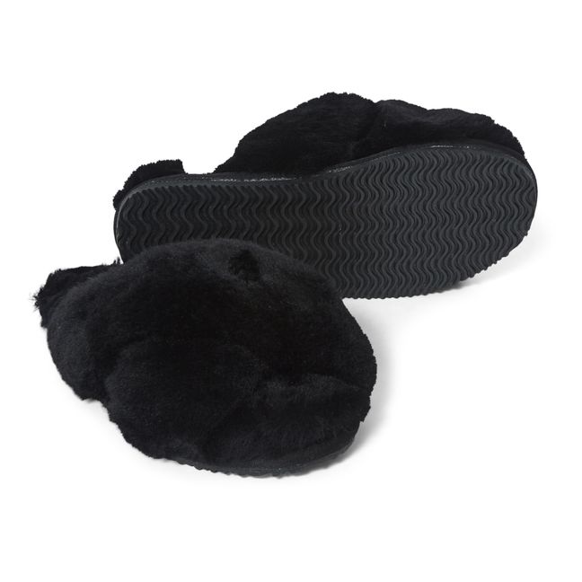 Cross Over Fur Slippers | Black