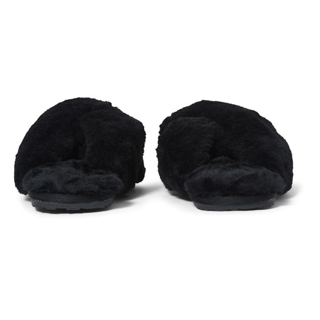 Cross Over Fur Slippers | Black