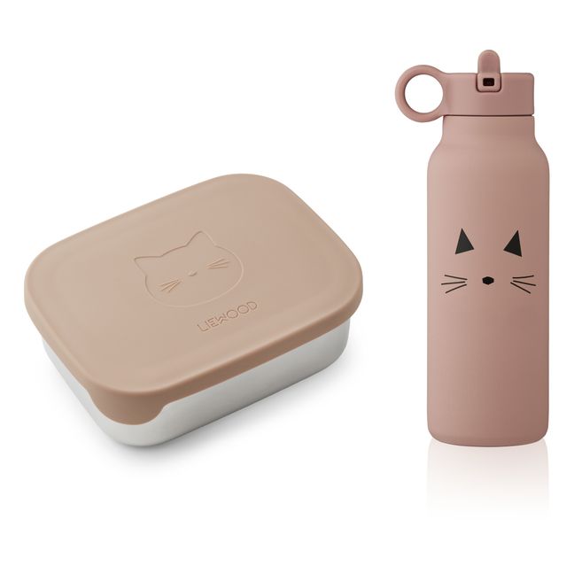 Joni Cat Lunch Box + Water Bottle Pink
