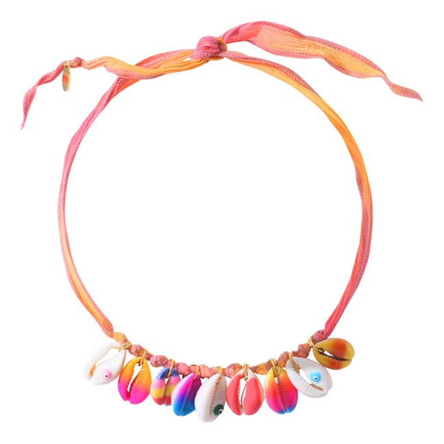 Silk Ribbon Shell Necklace Coral