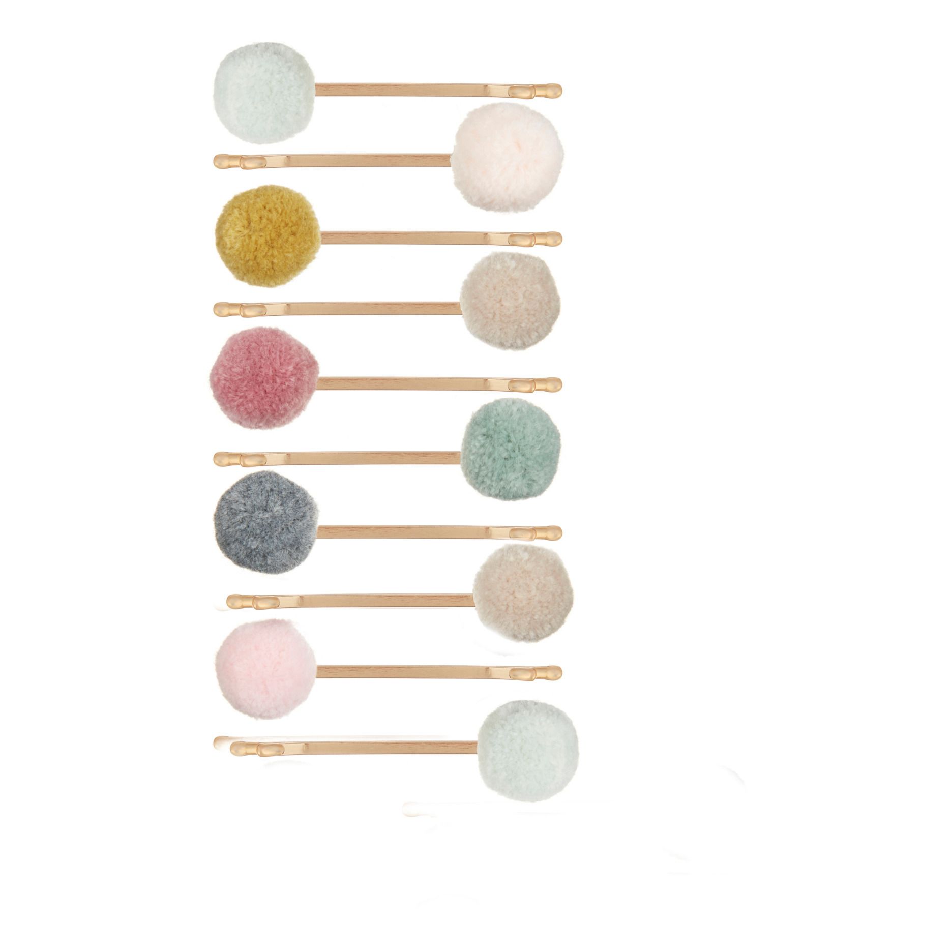 Mimi & Lula - Lot 10 Mini Barrettes Pompons - Fille - Doré